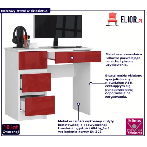 Biało - czerwone biurko w połysku Nersta 3X info