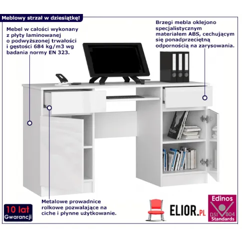 Biurko nowoczesne z szufladami biały połysk Ipolis 3X