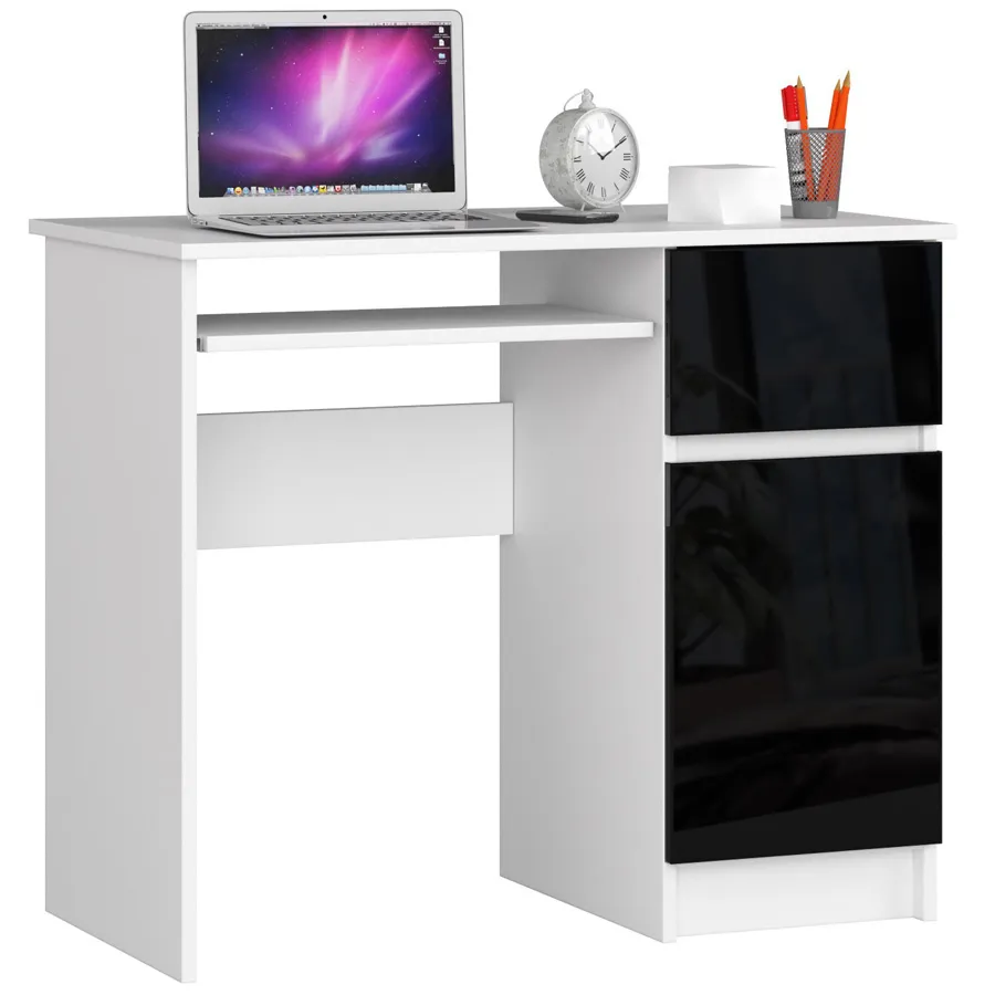 Фото - Офісний стіл Elior Młodzieżowe nowoczesne biurko biało - czarne z półkami połysk Strit 6X E19 