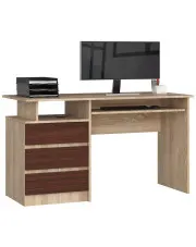 Nowoczesne biurko 140x60 dąb sonoma + wenge - Flarin 2X w sklepie Edinos.pl