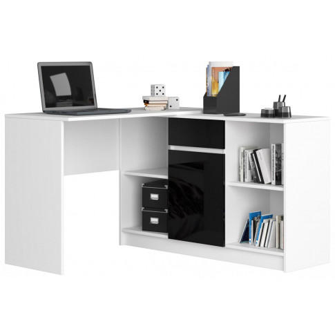 Nowoczesne biurko z szufladą biały czarny połysk Klemin 5X