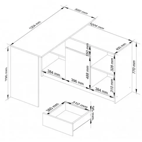 Wymiary biurka narożnego Klemin 4X