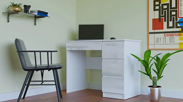 Produkt Biurko 100 cm z 4 szufladami Agoni 5X - biały połysk. - zdjęcie numer 2