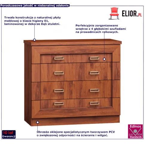 Komoda z 4 szufladami w kolorze dąb stuletni Tilda 2X