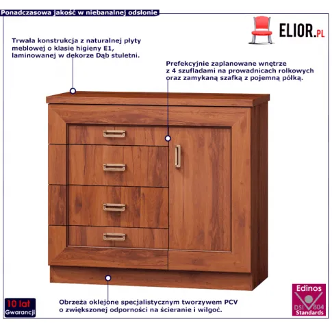 Komoda z szafką i 4 szufladami dąb stuletni Tilda 23X