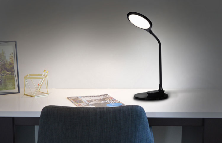 Czarna lampka dotykowa biurkowa LED z funkcją kinkietu S268-Power