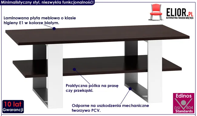 Prostokątna ława biała, wenge Tonsa