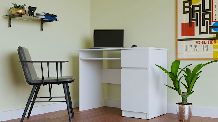 Produkt Białe biurko z szufladą i 3 półkami - Somid 4X - zdjęcie numer 2