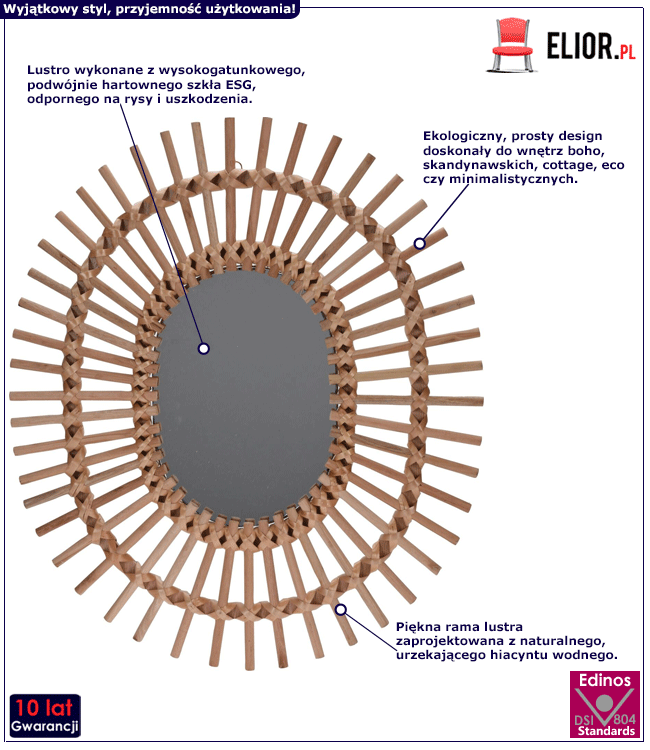 Beżowe lustro owalne Etien 3X - boho