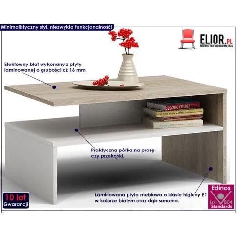 Fotografia Nowoczesna ława Avet - biała + dąb sonoma z kategorii Salon