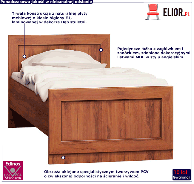 Łóżko jednoosobowe w kolorze dąb stuletni Tilda 22X