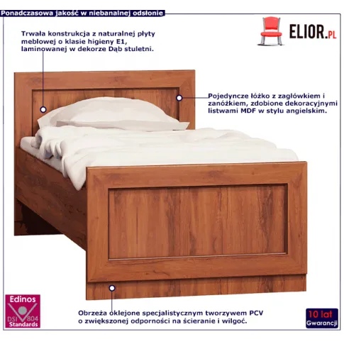 Łóżko pojedyncze 90x200 w kolorze dąb stuletni Tilda 22X