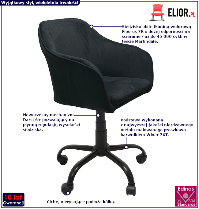 Produkt Czarny welurowy fotel obrotowy - Levros