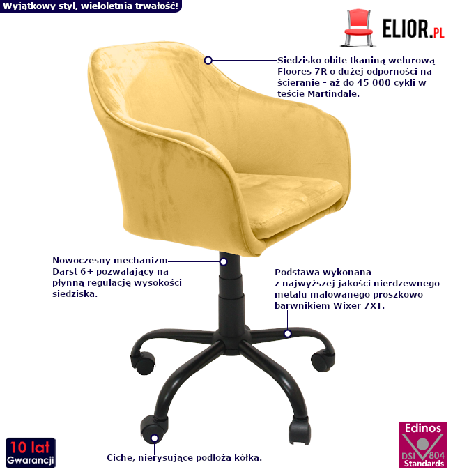 Produkt Żółty tapicerowany fotel obrotowy - Levros