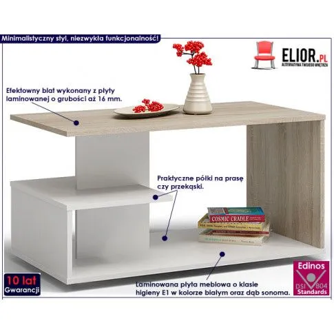 Fotografia Nowoczesna ława Lezo - biała + dąb sonoma z kategorii Ławy i stoliki