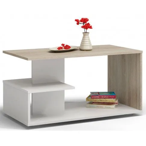 Zdjęcie produktu Nowoczesna ława Lezo - biała + dąb sonoma.