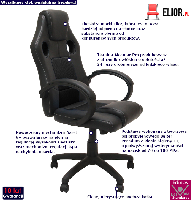 Produkt Czarny tapicerowany fotel obrotowy - Iveros