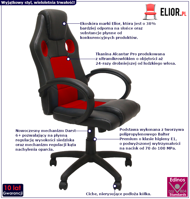 Produkt Czarno-czerwony fotel obrotowy do pracy i grania - Iveros