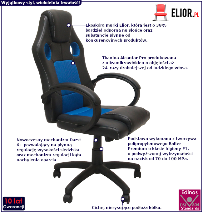 Produkt Czarno-niebieski fotel obrotowy regulowany - Iveros