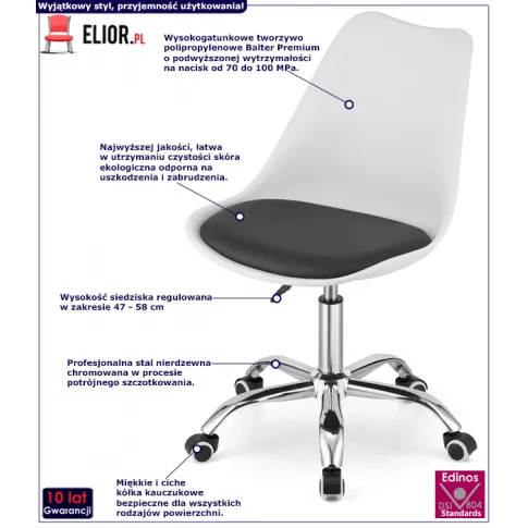 Skandynawski biało-czarny fotel obrotowy dla młodzieży Fernis