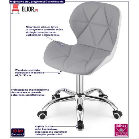 Fotografia Szaro-biały pikowany fotel obrotowy do biurka - Infis 3X z kategorii Fotele biurowe