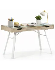 Biurko glamour szklane białe + dąb sonoma - Expan w sklepie Edinos.pl