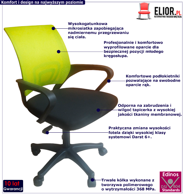 Czarny obrotowy fotel dziecięcy Vexa do biurka