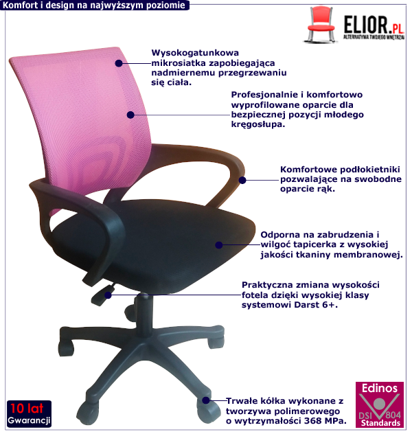 Czarny obrotowy fotel dziecięcy Vexa do biurka