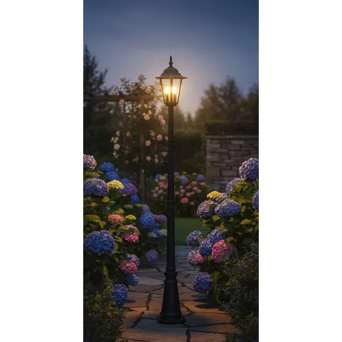 Czarna wysoka lampa stojąca zewnętrzna retro   S327 Tofik