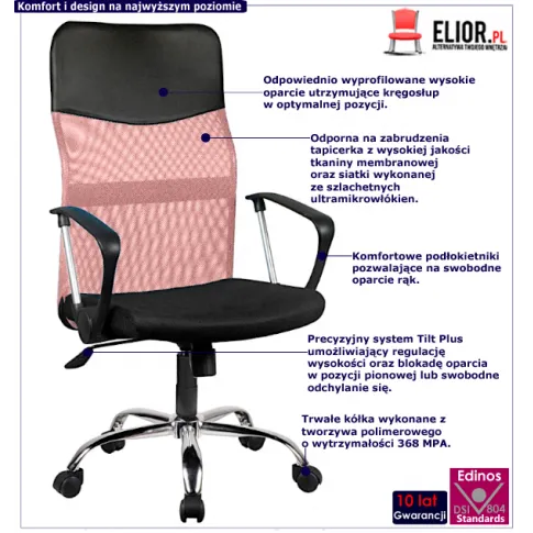 Różowy fotel obrotowy biurowy Ferno