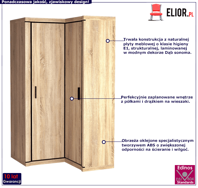 Szafa narożna typu L w kolorze dąb sonoma Verna
