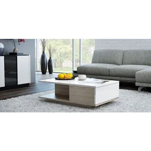 Zdjęcie lakierowana ława biała, dąb sonoma Noka | Edinos.pl