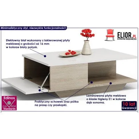 Fotografia Ława Noka - biały połysk + dąb sonoma z kategorii Ławy i stoliki