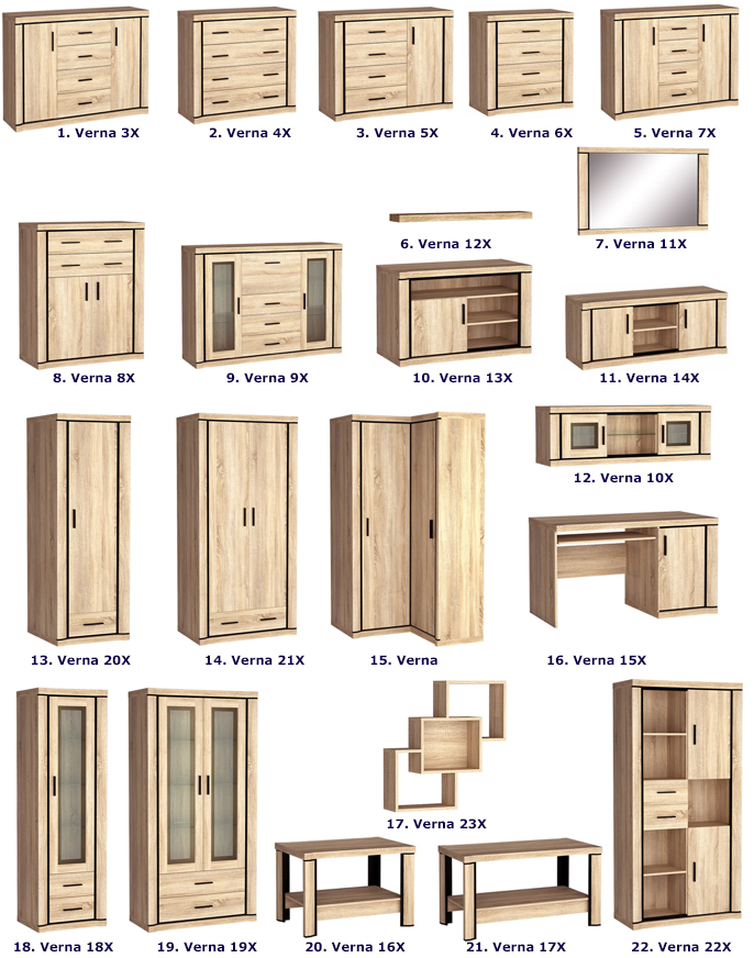 Kolekcja mebli Verna w dekorze dąb sonoma