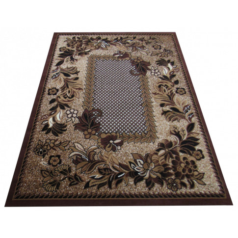 Brązowy dywan prostokątny w kwiaty Biter