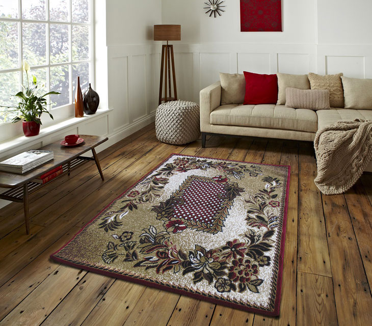 Brązowo-czerwony klasyczny dywan do salonu Biter