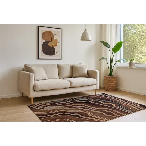 Brązowy prostokątny dywan w faliste wzory   Biron