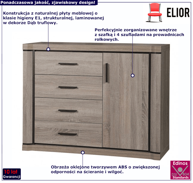 Komoda w kolorze dąb truflowy Rectano 5X