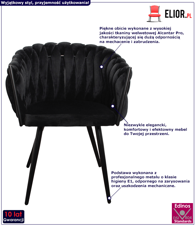 Czarne krzesło Thano - eleganckie