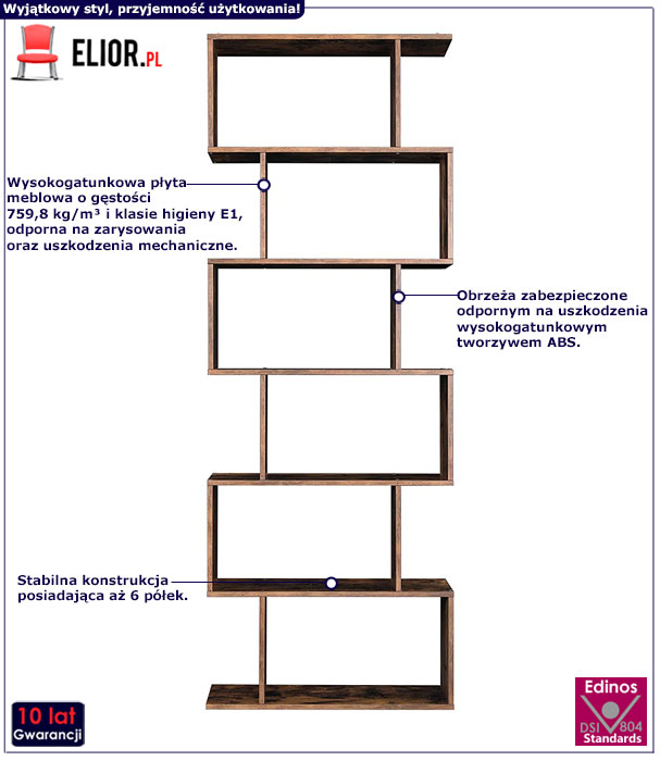 Brązowy otwarty regał stojący Antris