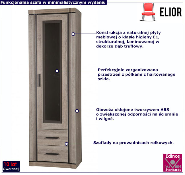 Witryna jednodrzwiowa w kolorze dąb truflowy Rectano 18X