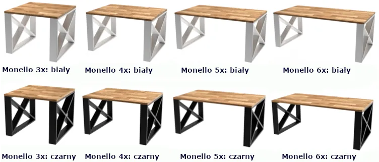 Stoliki kawowe Monello: wymiary i kolorystyka