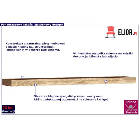 Minimalistyczna półka na scianę dąb sonoma Verna 12X