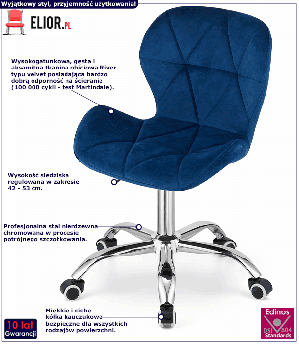 Granatowe pikowane krzesło obrotowe Renes 4X