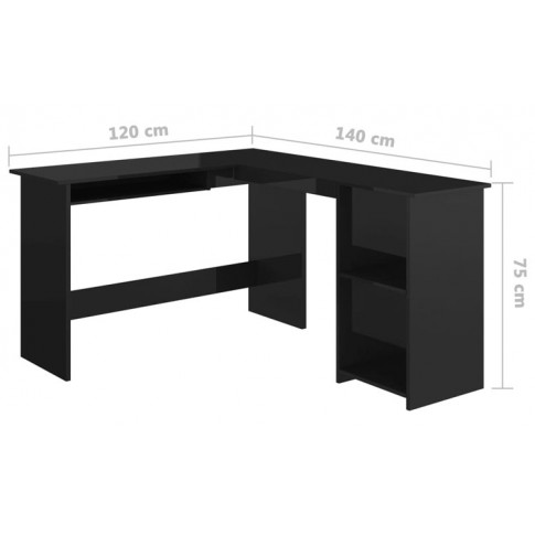 Wymiary czarnego biurka z polkami Merfis