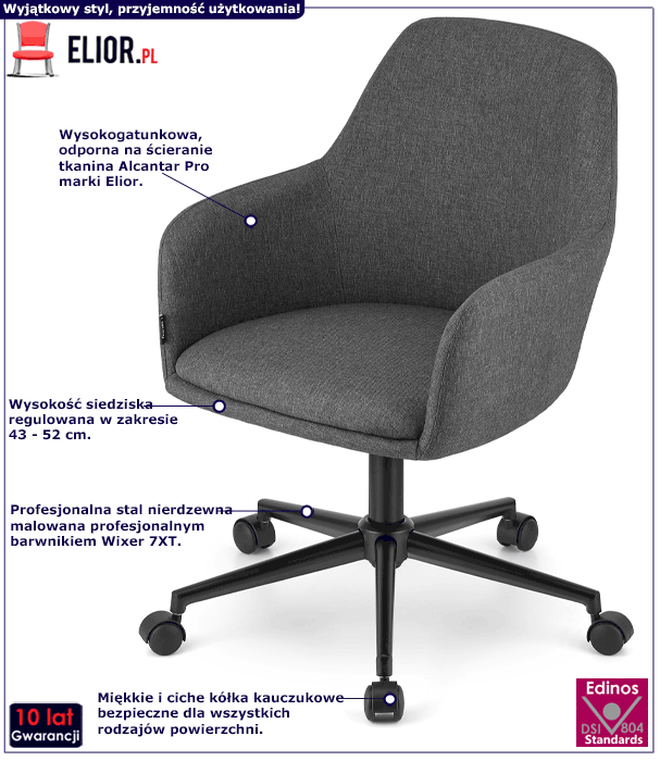 Szary tapicerowany tkaniną fotel obrotowy Pawo 4X