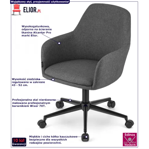 Szary tapicerowany tkaniną fotel obrotowy Daiso 3X