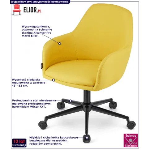 Żółte krzesło obrotowe z podłokietnikami Daiso 3X