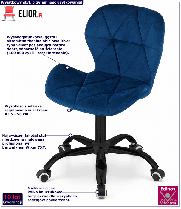 Granatowy pikowany fotel obrotowy do biurka Infis 5X