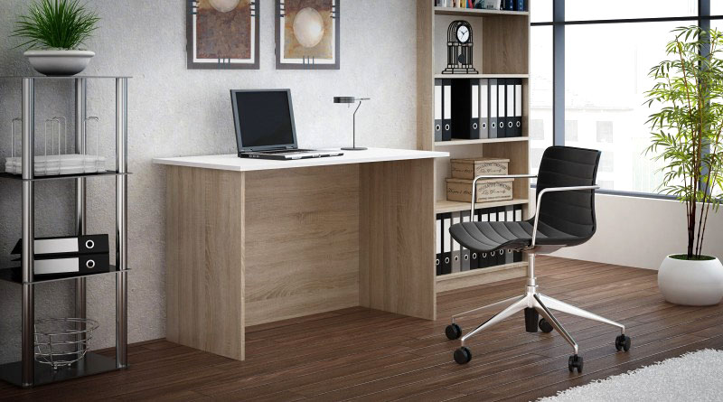 Biurko komputerowe białe, dąb sonoma Hirell